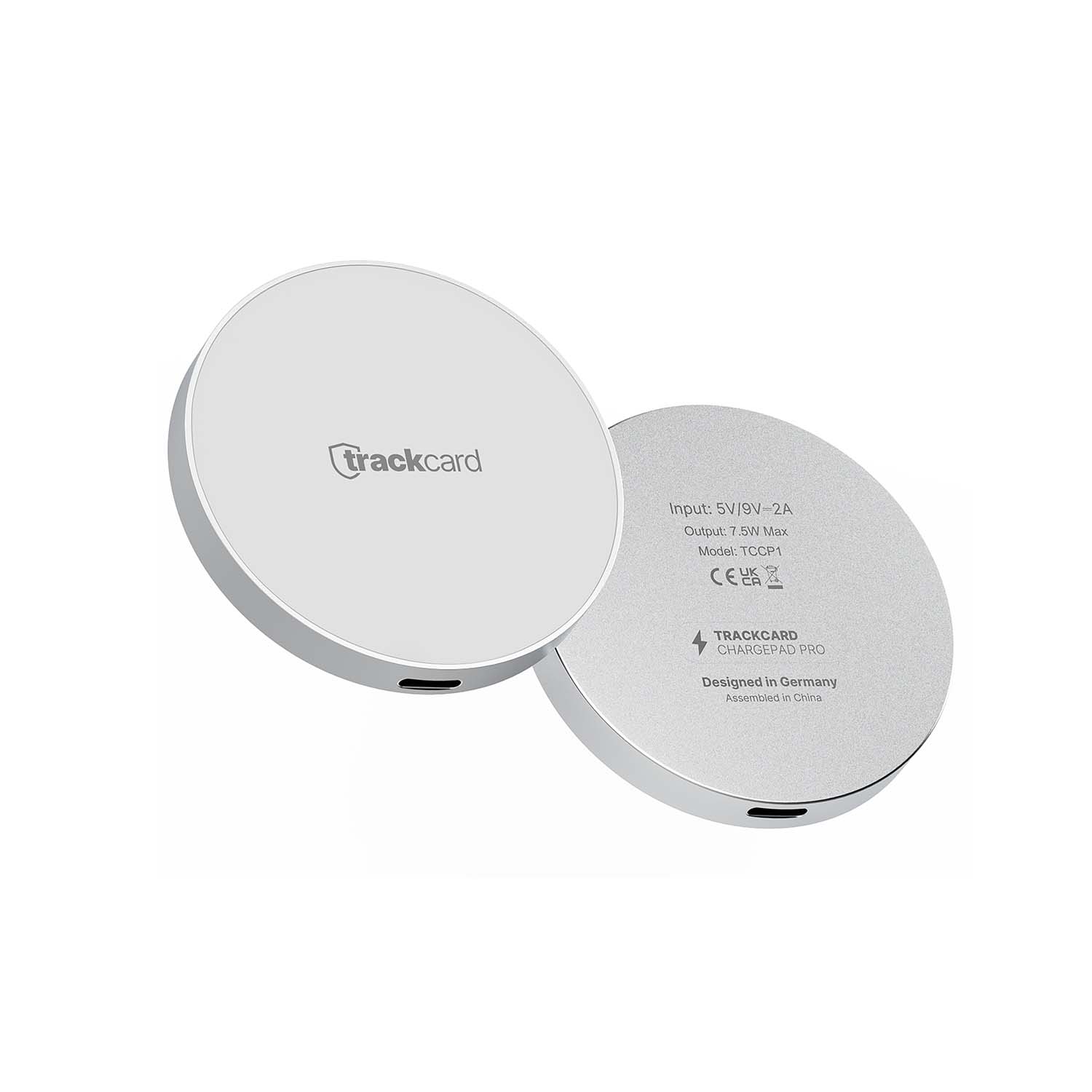 Trackcard ChargePad Pro Produktbild Hovering backside Ladegerät Kabellos Wireless Usbc
